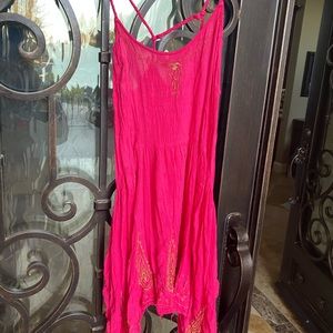 Free people hot pink slip dress size M EUC